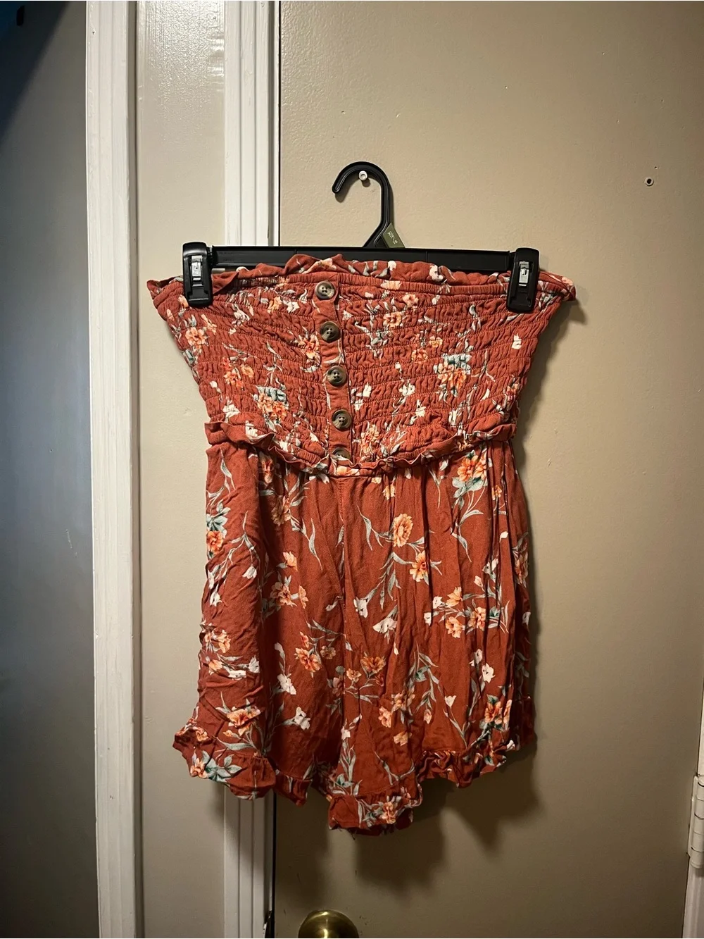 American Eagle Outfitters Rust Floral Strapless Romper